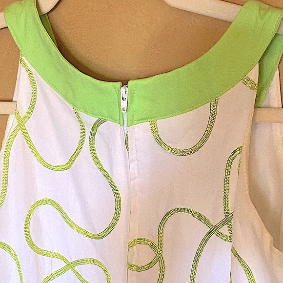 12 MAGGIE BREEN TOO LINED SHIFT DRESS WHITE LIME GREEN TRIM AND EMBROIDERY ZIP - Picture 7 of 16